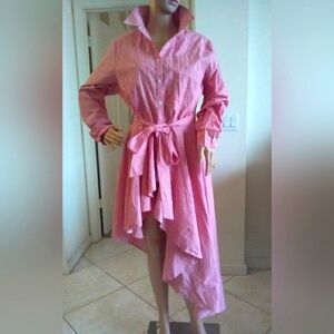 BNWT HI/ LOW DRESS BY THREAD STORY (SHES GORGEOUS) PIN-STRIPED RED/ WHITE W/ BEL